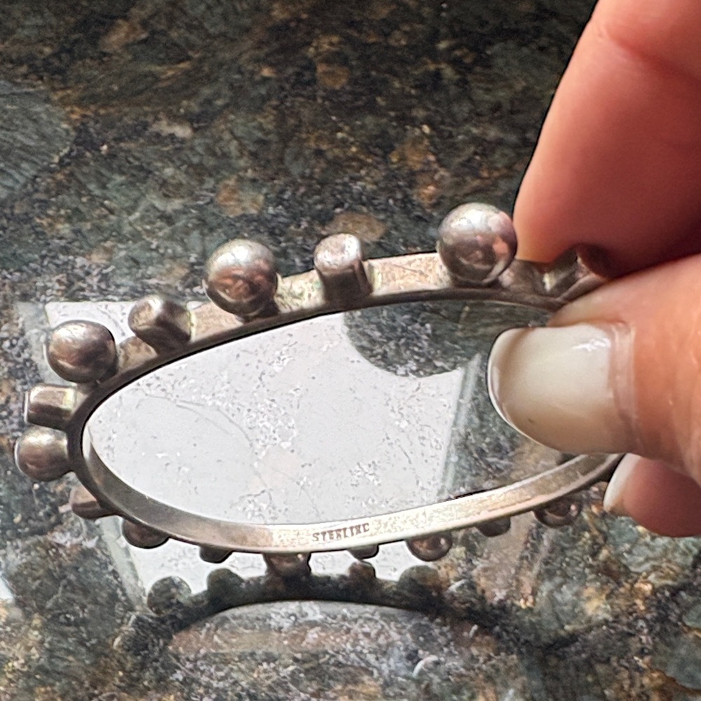 Solid Sterling Silver Oval Bangle Bracelet With S… - image 4